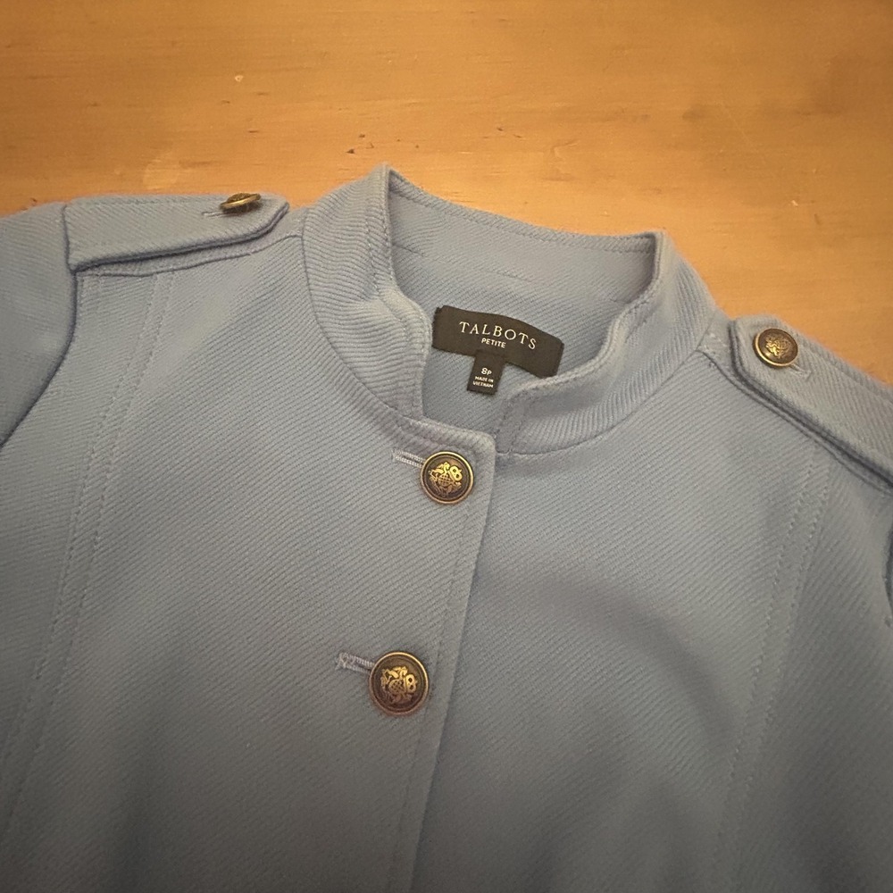 Talbots Jacket Womens 8P Petite Blue Military Twill Button Front Pockets‎ Lined